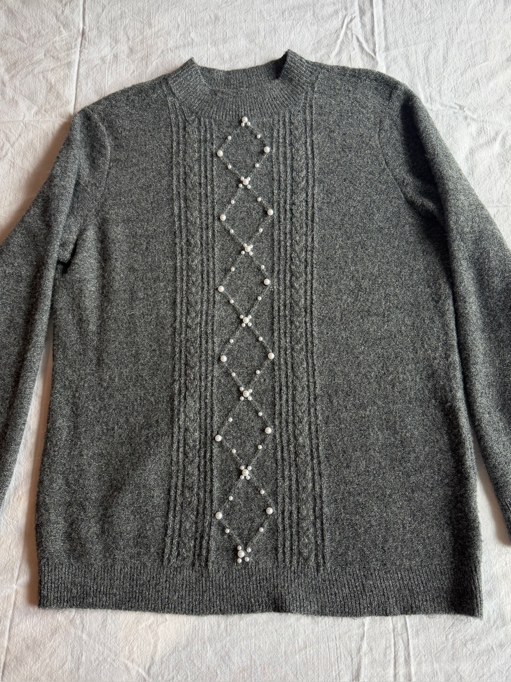 Elle Charcoal Gray Embellished Cable Knit Turtleneck Sweater